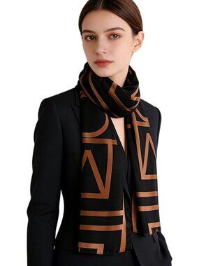 Women's Black Lightweight Silk Like Scarves Flower Print Head Cotton Wrap Scarf